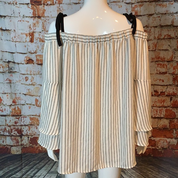 LOFT Striped Strappy Off The Shoulder Blouse - Picture 4 of 6